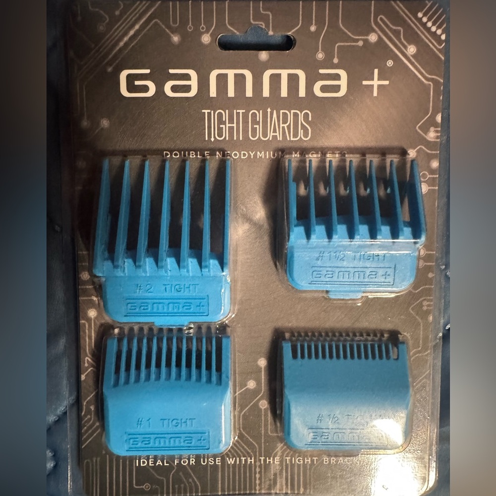 Gamma+ Professional Dub Magnetic Tight Clipper Guards 4-Pack Cyan Blue
